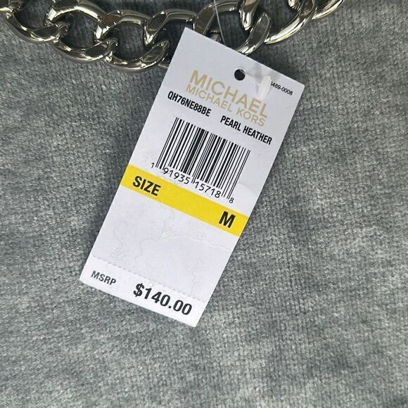 MICHAEL KORS Pearl Heather Sleeveless Sweater MK Gray Pullover Chain Detail Size - Picture 4 of 5